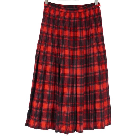 Vintage Pendleton Skirt Wool Pleated Plaid Red Black School Girl Turnabout Midi - Picture 2 of 9
